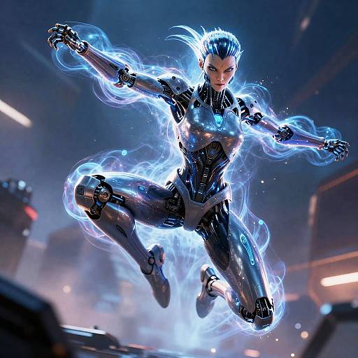 Dynamic Cyborg Warrior in Action