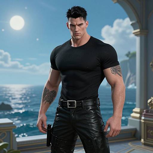 Muscular Tattooed Man in Fantasy Ocean