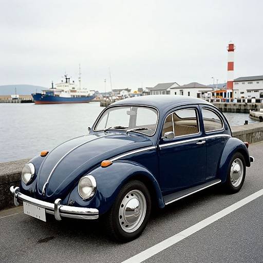 Nostalgic VW Beetle Harbor Scene