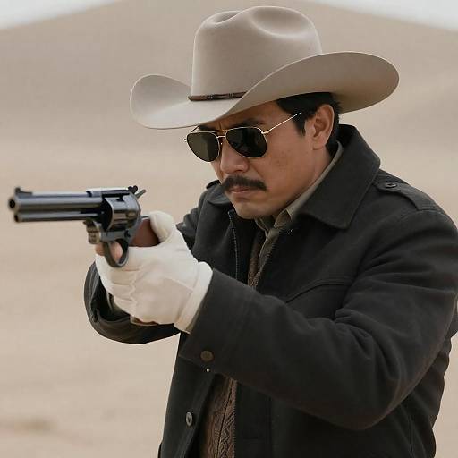 Desert Cowboy Aiming with Intensity