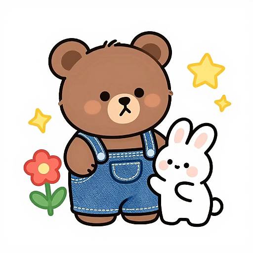 Denim Cartoon Bear and Rabbit Sticker