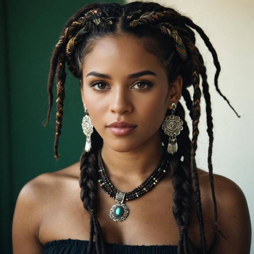 Dark-Skinned Woman with Dreadlocks and Tribal Jewelry