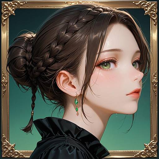 Portrait of Young Woman with Braided Hair and Black Dress