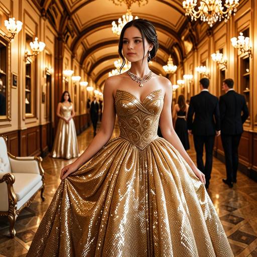 Elegant Woman in Dazzling Gold Gown