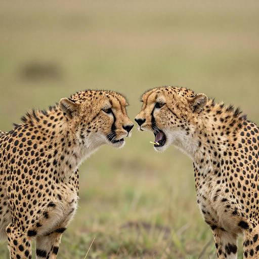 Two Cheetahs Interacting in Savanna