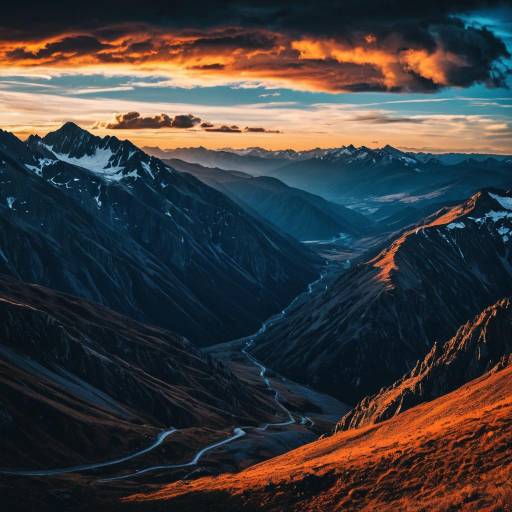 Panoramic Mountain Landscape at Sunset