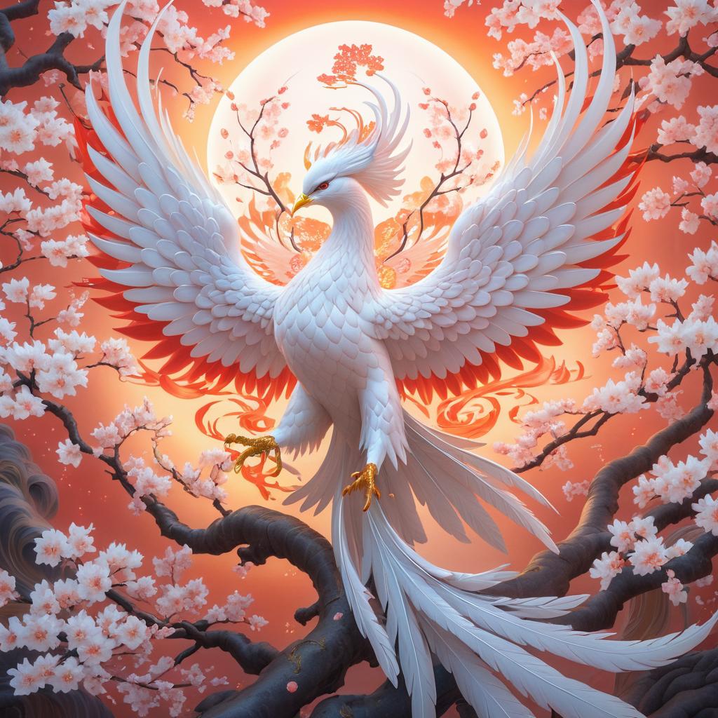 Majestic Phoenix Among Cherry Blossoms