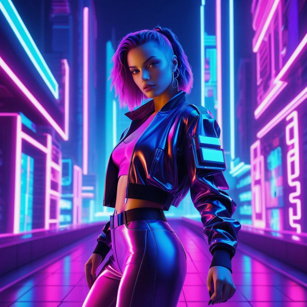 Dynamic Female Hacker in Neon Paradise