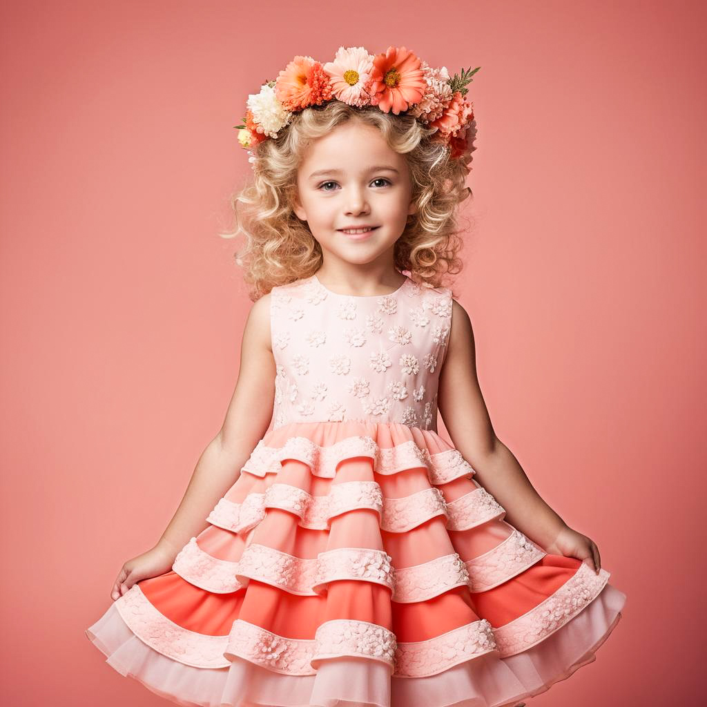 Delighted Girl in Floral Crown Portrait