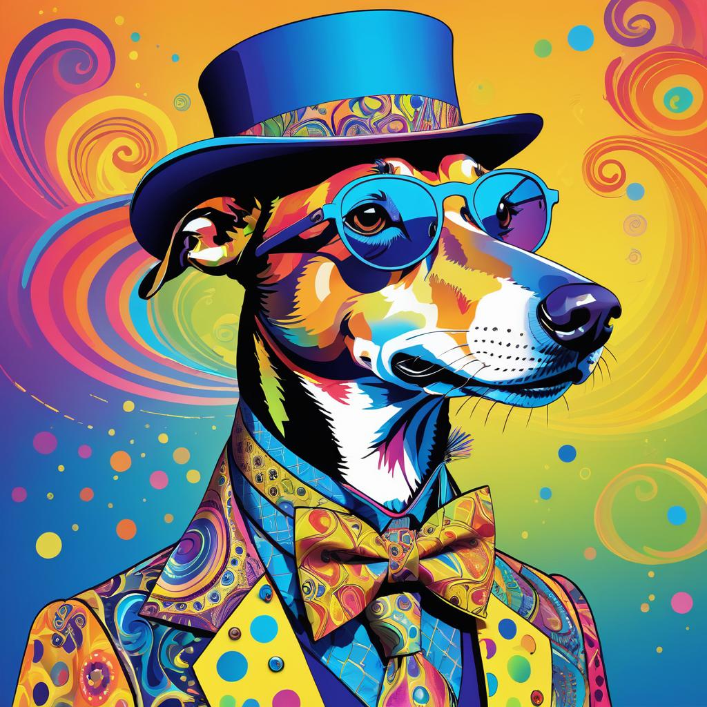 Psychedelic Greyhound in Vibrant Attire