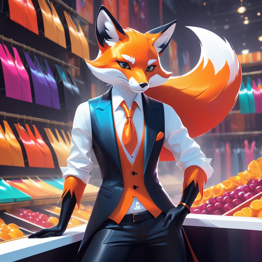 Stylish Fox in a Vibrant Marketplace