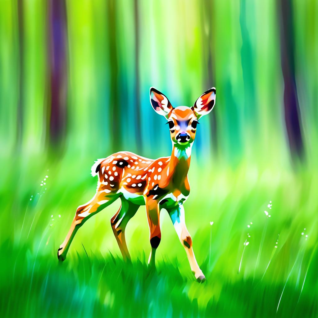 Impressionist Fawn in Serene Forest