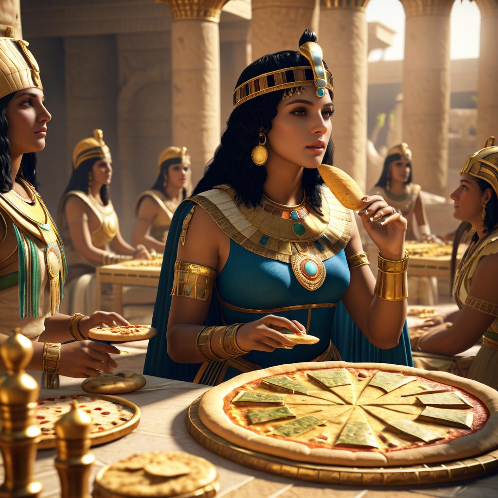 Cleopatra Enjoying Pizza with Ancient Rulers