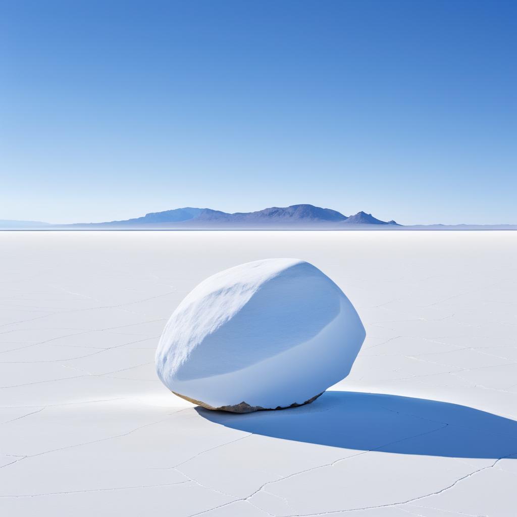 Surreal Boulder in Panoramic Salt Flat