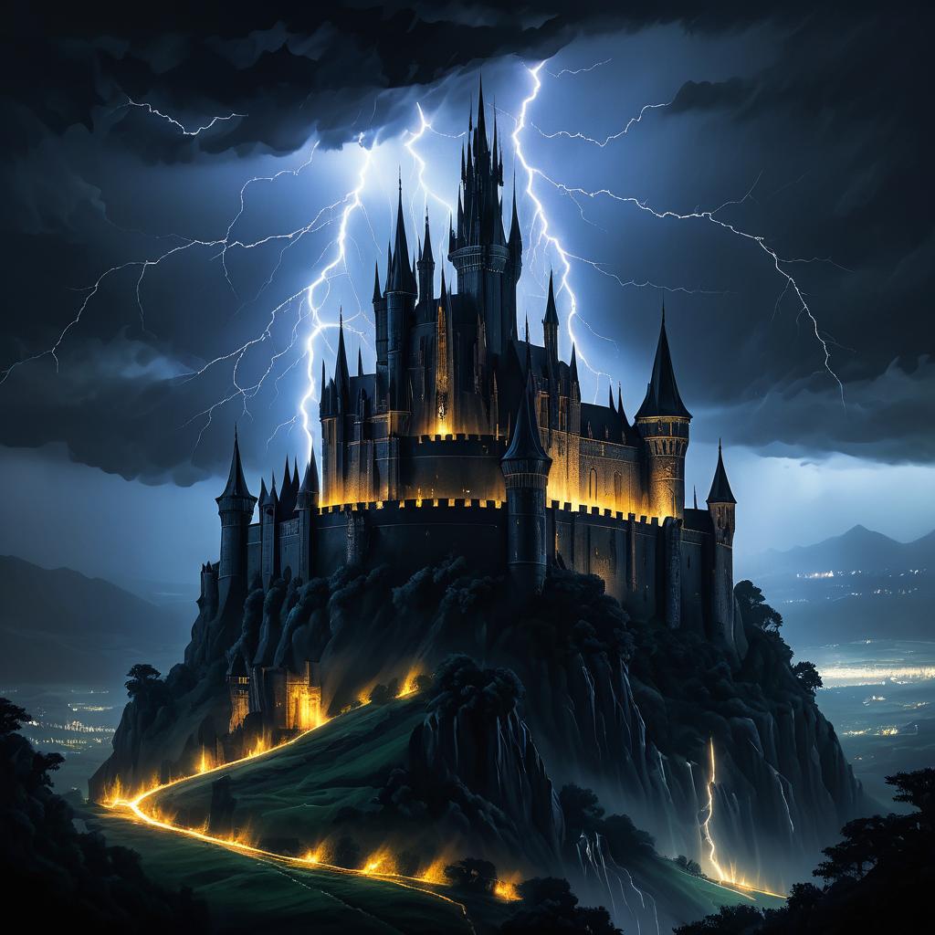 Eerie Gothic Castle Amid Thunderstorm