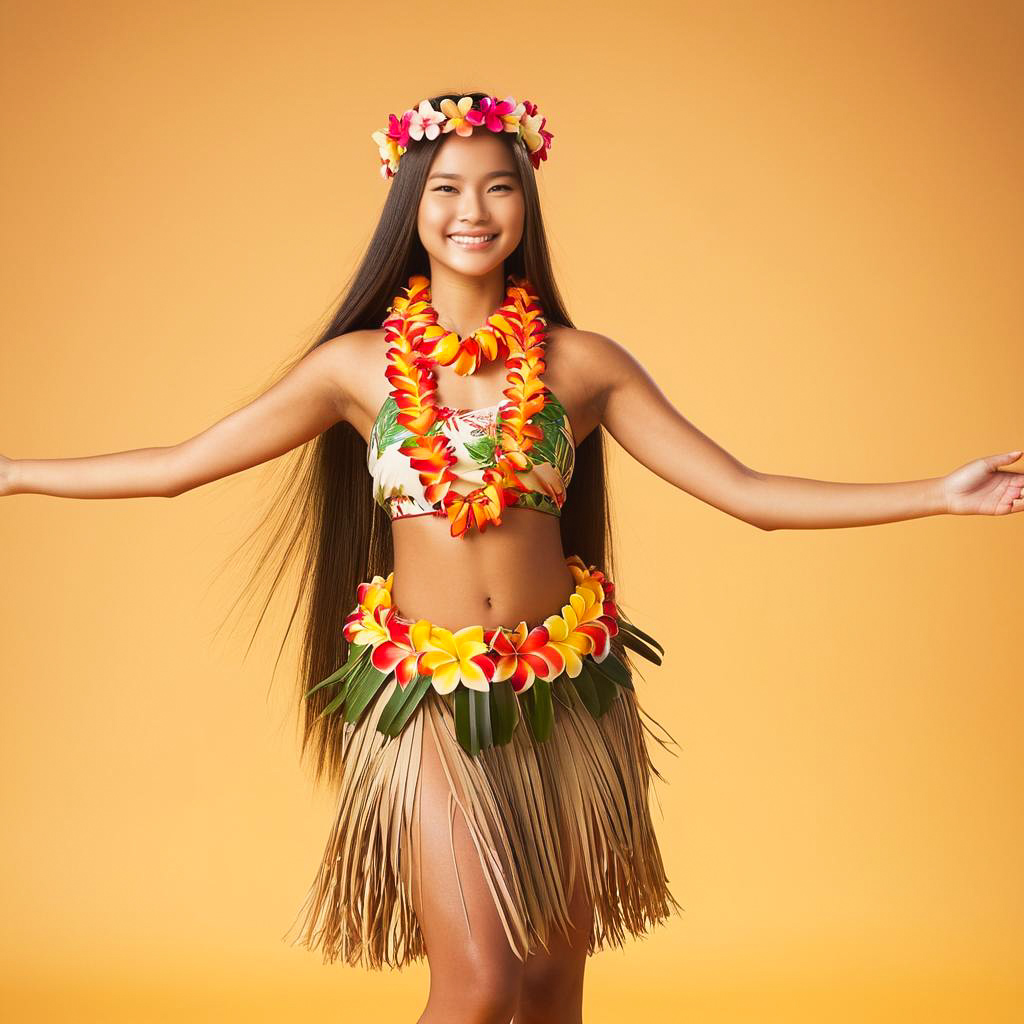 Excited Teen Girl in Hula Festival