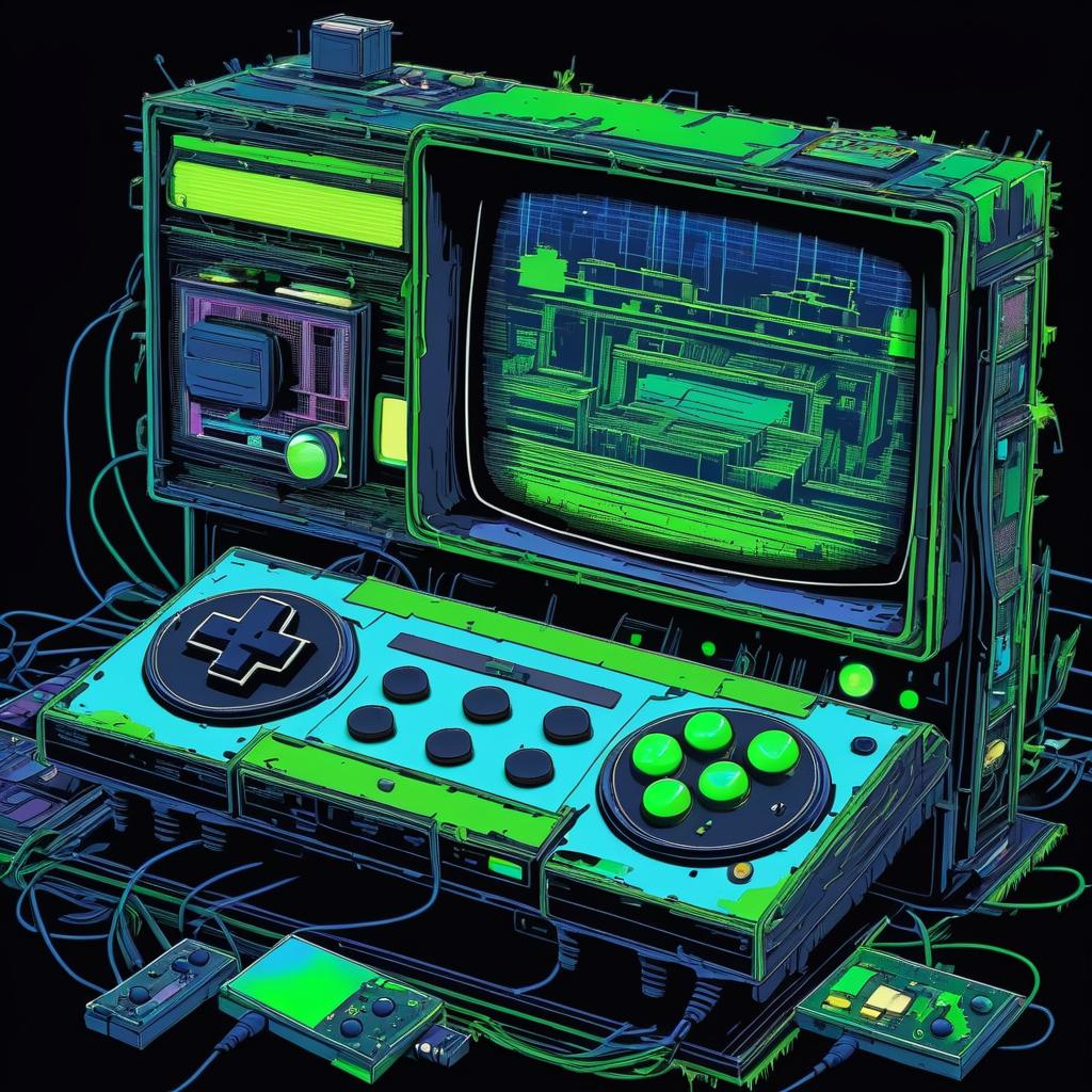 Retro Game Console with Glitch Effects