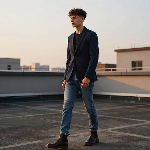 Layered Fade Rooftop Fashion Editorial Portrait