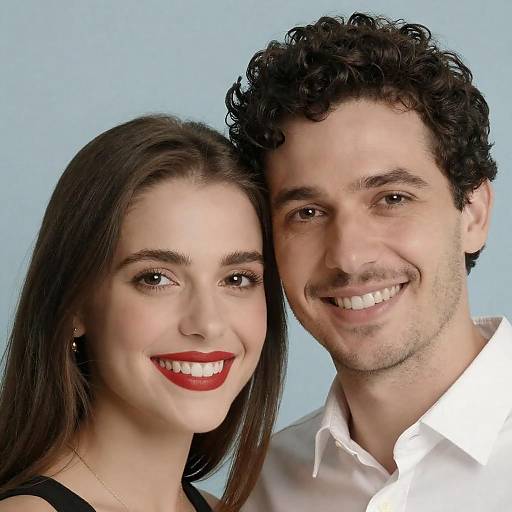 Happy Couple Portrait on Blue Background