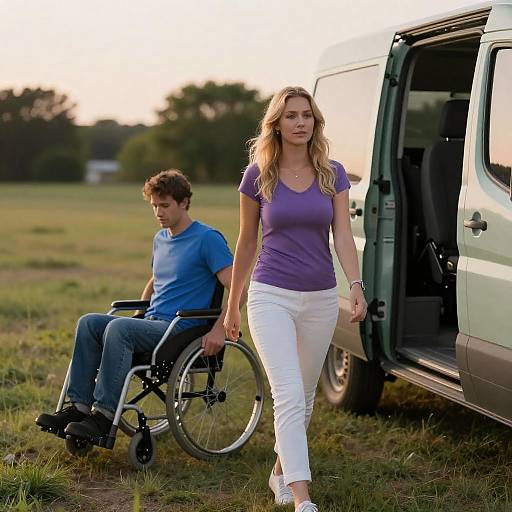 Sunset Stroll in a Grassy Field