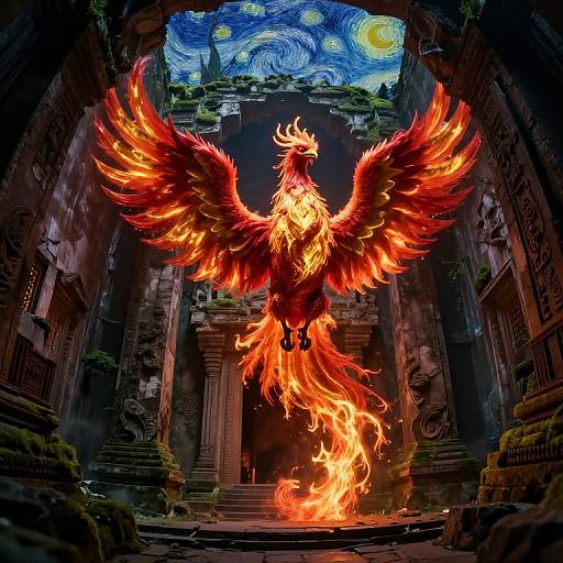 Majestic Phoenix in Mystical Ruins