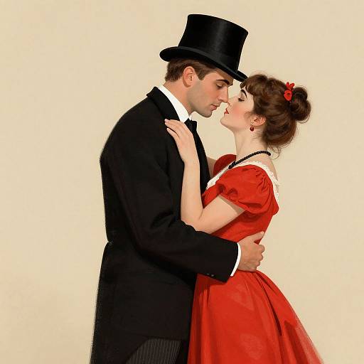 Vintage Romantic Couple Embrace Illustration