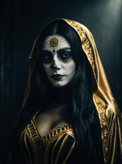 Woman in La Muerte Costume with Face Paint