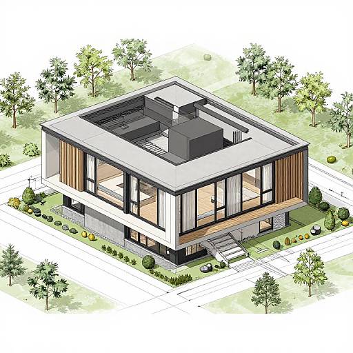 3D Isometric Modern House Schematic