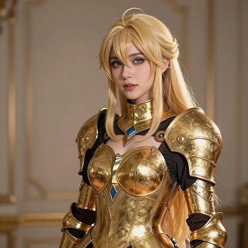 Woman in Detailed Golden Armor Cosplay