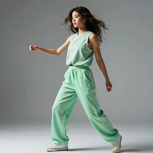Vibrant Neo-Mint Dance Outfit Motion