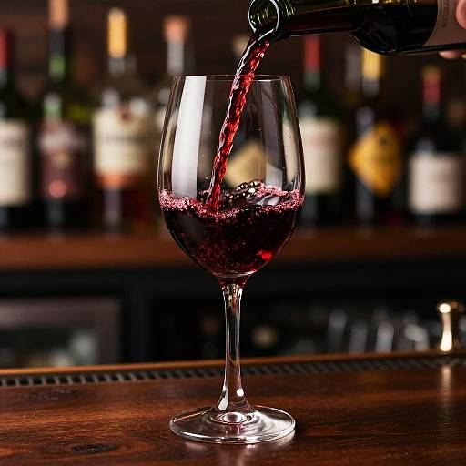 Elegant Red Wine Pour on Bar
