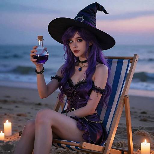 Twilight Beach Witch with Potion Bottle