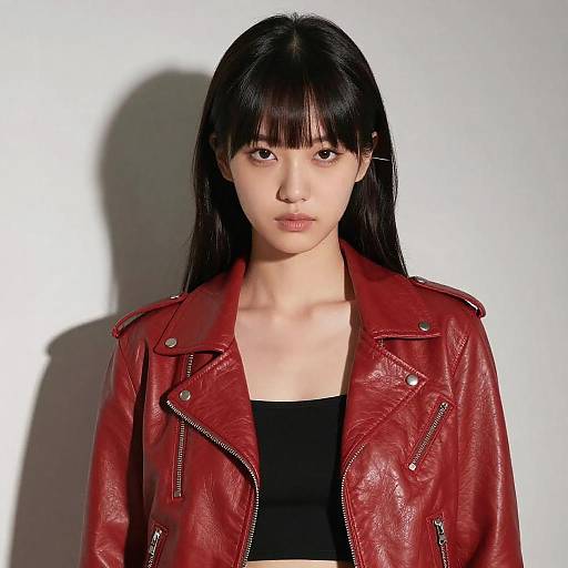 Young Woman in Red Leather Jacket