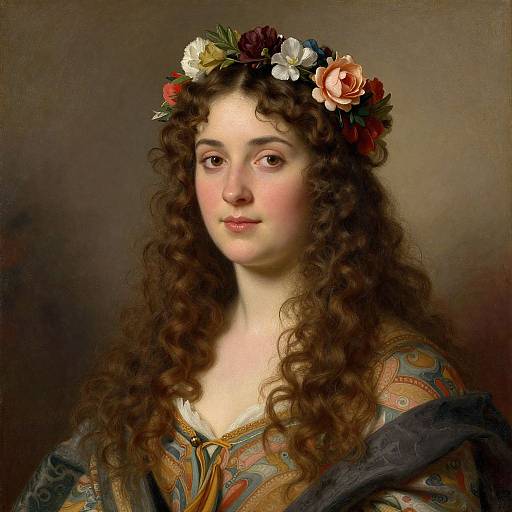 Woman with Floral Headpiece Painting