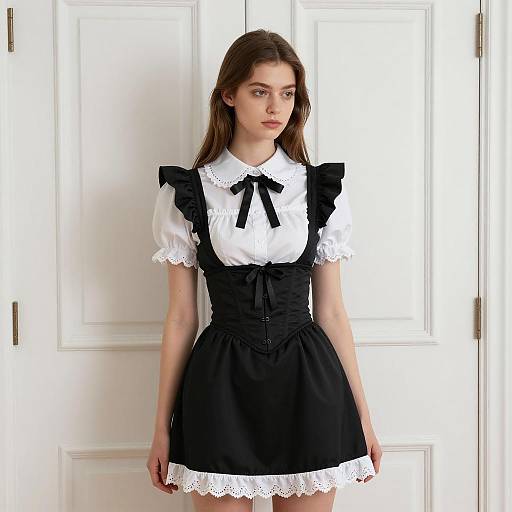 Young Woman in Black and White Maid Costume