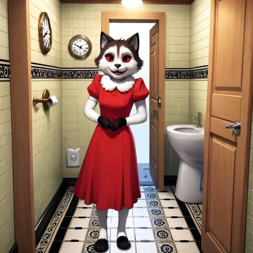 Whimsical Bathroom Scene with Furry Touch