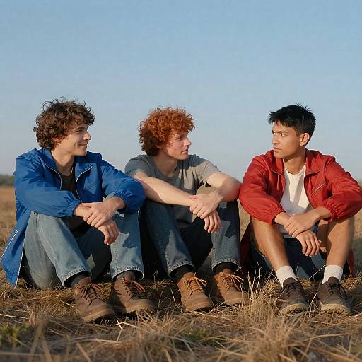 Three Men Relaxing Under Clear Sky