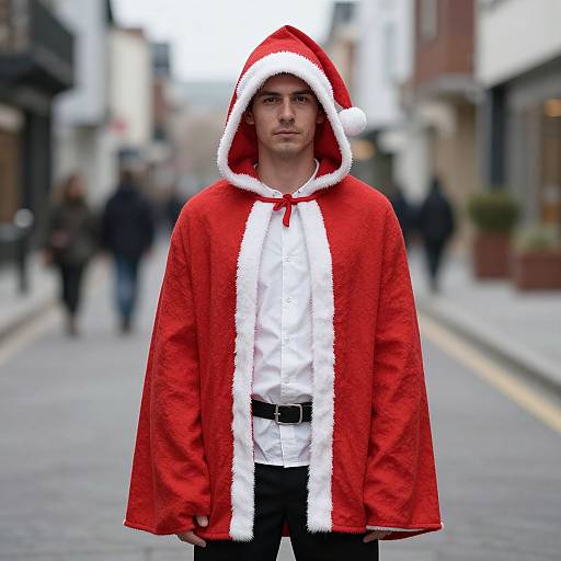 Man in Red Santa Cloak on Street