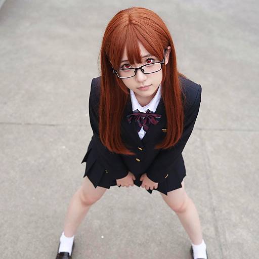 Cute Shy Girl in School Uniform