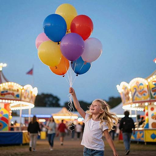 Blond Girl with Balloons at Carnival