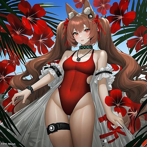 Illustration of Angelina (summer flower) (arknights), arknights in the style of Maruki (punchiki)