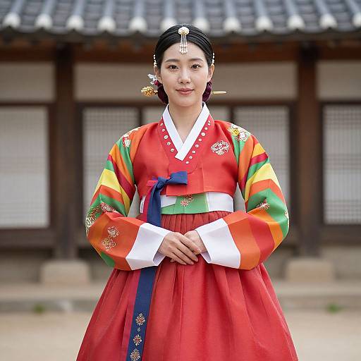 Elegant Woman in Hanbok Dress