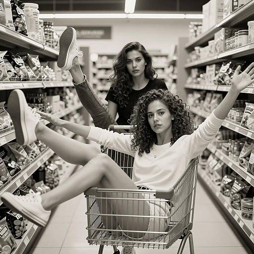 Whimsical Photo of Friends Shopping Together