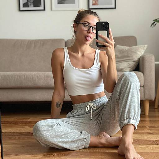 Casual Woman Taking Mirror Selfie