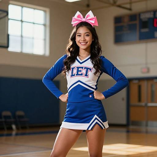 Upbeat Cheerleader at School Gym