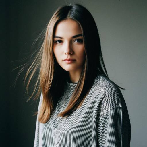 Young Woman with Blunt Straight Hair in Casual Outfit Young Woman with Blunt Straight Hair in Casual Outfit