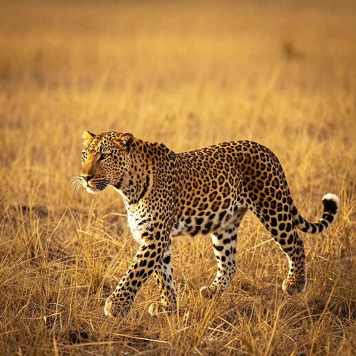 Leopard Walking in Dry Grass