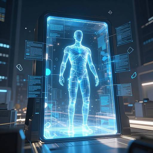 Futuristic AI Man Emerging from Portal