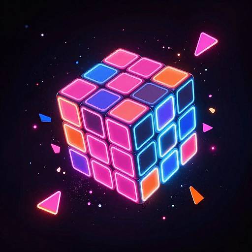 Neon Rubik's Cube Cosmic Explosion