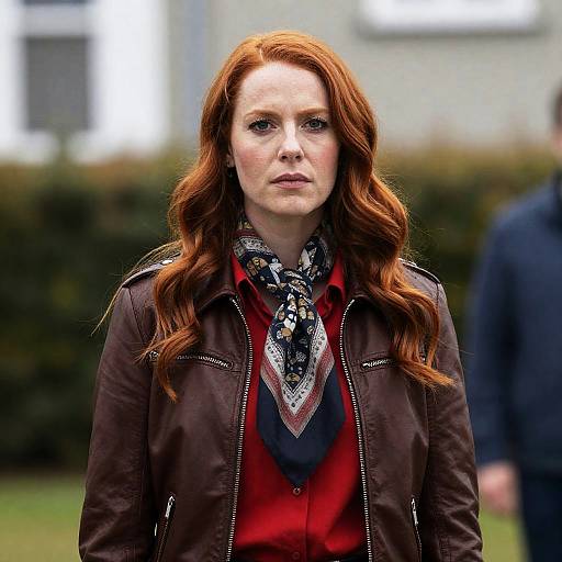 Serious Red-Haired Woman Outdoor Portrait